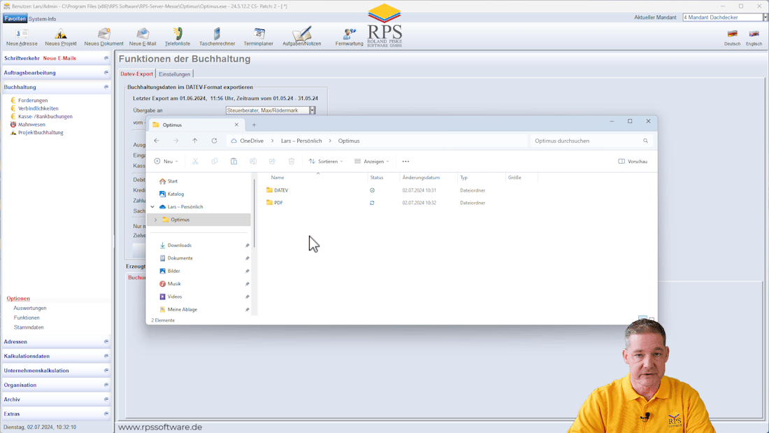 DATEV-Export Handwerkersoftware OPTIMUS Ordner anlegen