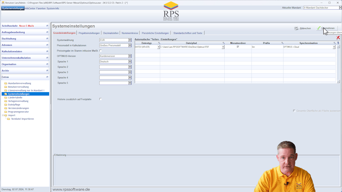 Systemeinstellungen in der Handwerkersoftware OPTIMUS anpassen