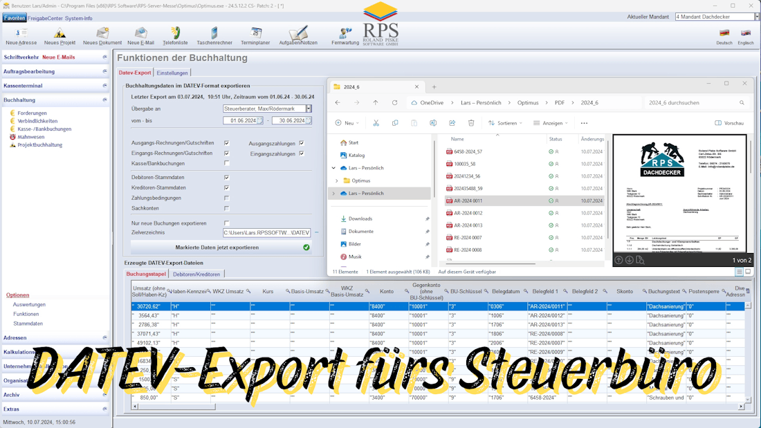 DATEV Schnittstelle in der Handwerkersoftware OPTIMUS