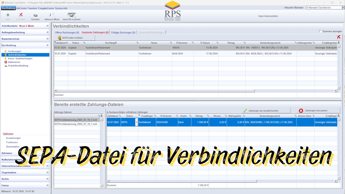 SEPA Schnittstelle in der Handwerkersoftware OPTIMUS