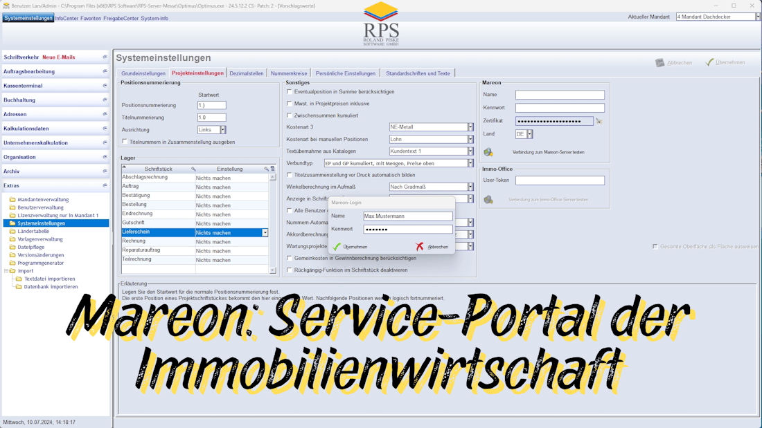 Schnittstelle zum Portal Mareon in der Handwerkersoftware OPTIMUS